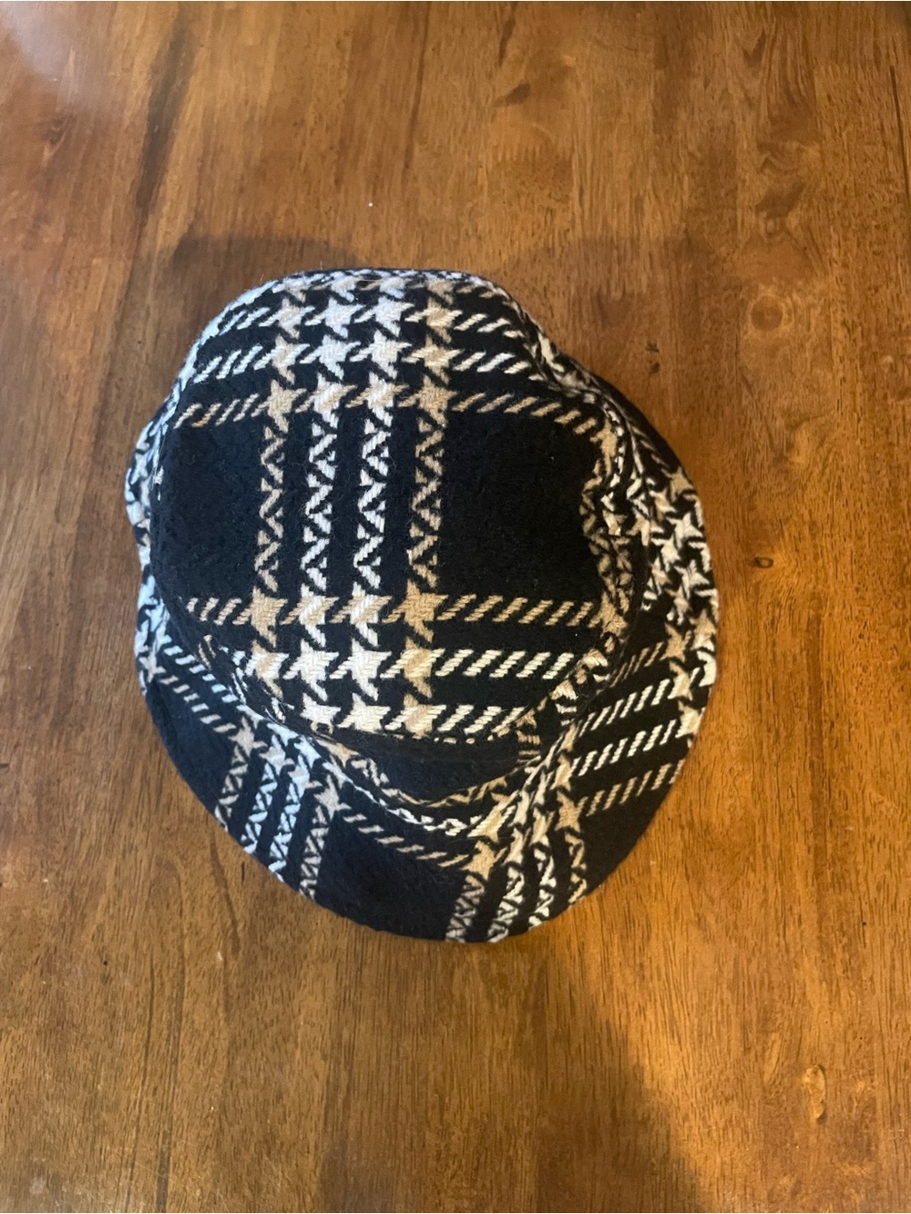 Black, Tan & White Plaid Wool Hat